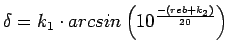 $\delta=k_1 \cdot arcsin\left(10^\frac{-\left(reb+k_2\right)}{20}\right)$