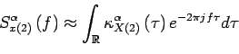 \begin{displaymath}
\wv{x}\left(\theta,f\right)=\int_{\mathbb{R}} x^* \left(\th...
...x\left(\theta+\frac{\tau}{2}\right) e^{-2 \pi j f \tau} d\tau
\end{displaymath}